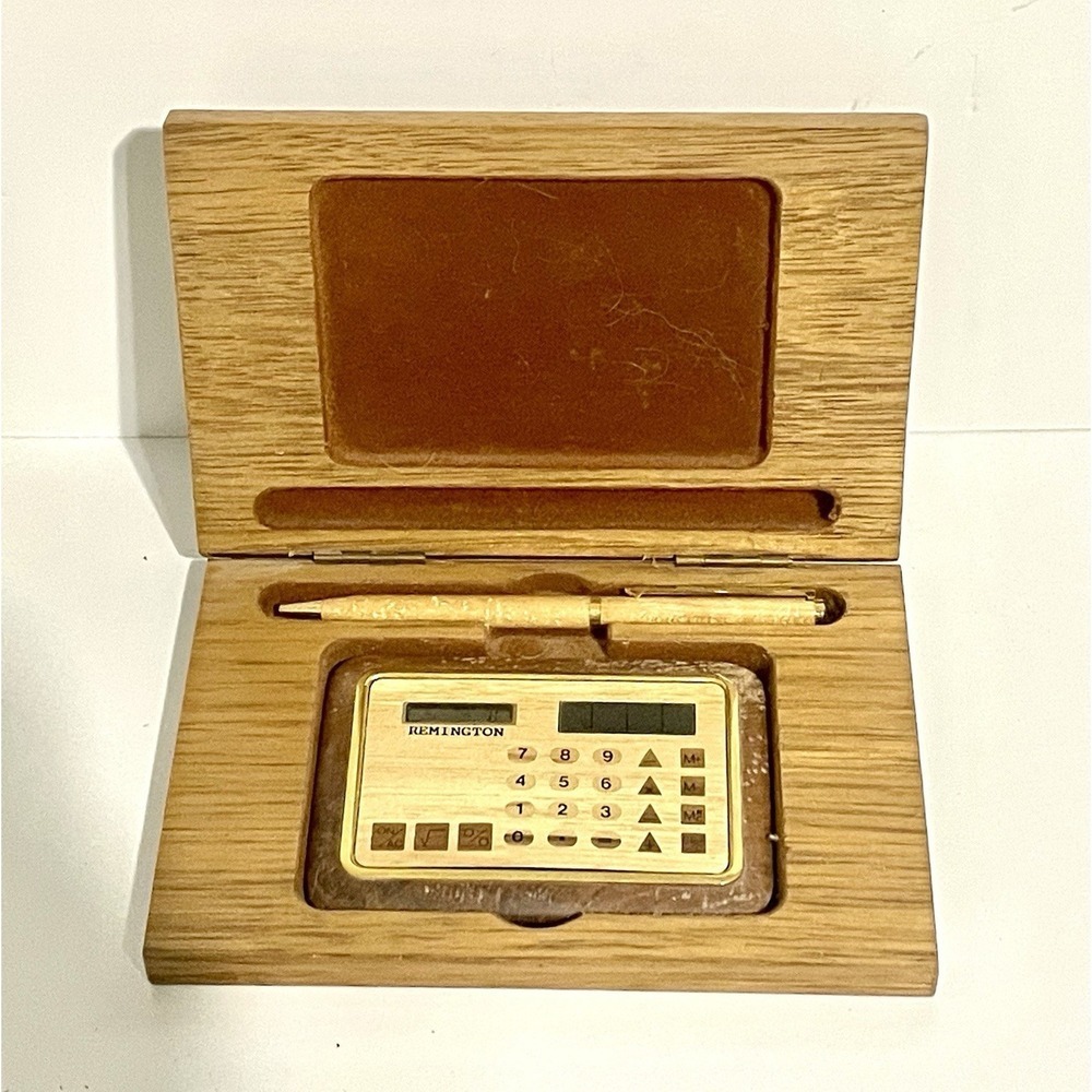 Vintage Remington Solar Calculator and matching Pen in Wood Box - Picture 3 of 7